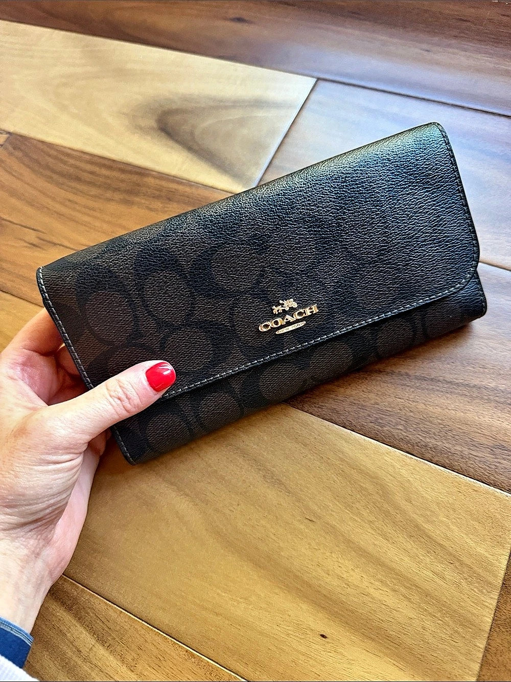 COACH Slim Envelope Wallet In Signature Canvas Black & Brown
